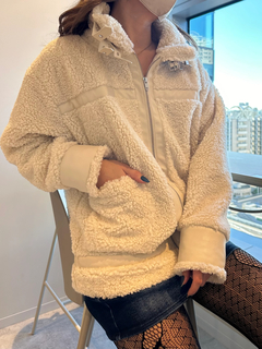 stand collar boa jacket with belt